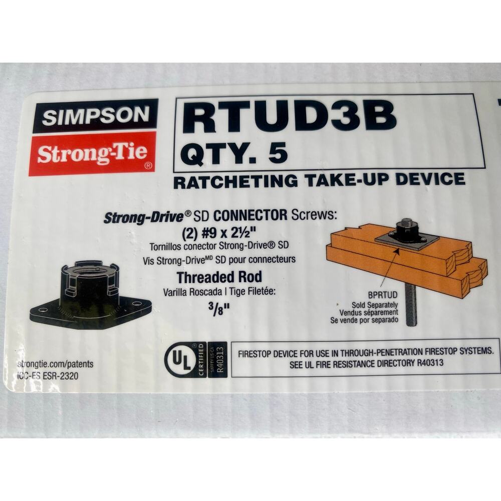 Simpson Ratcheting take up device connector Strong-Tie RTUD3B installation 5pc